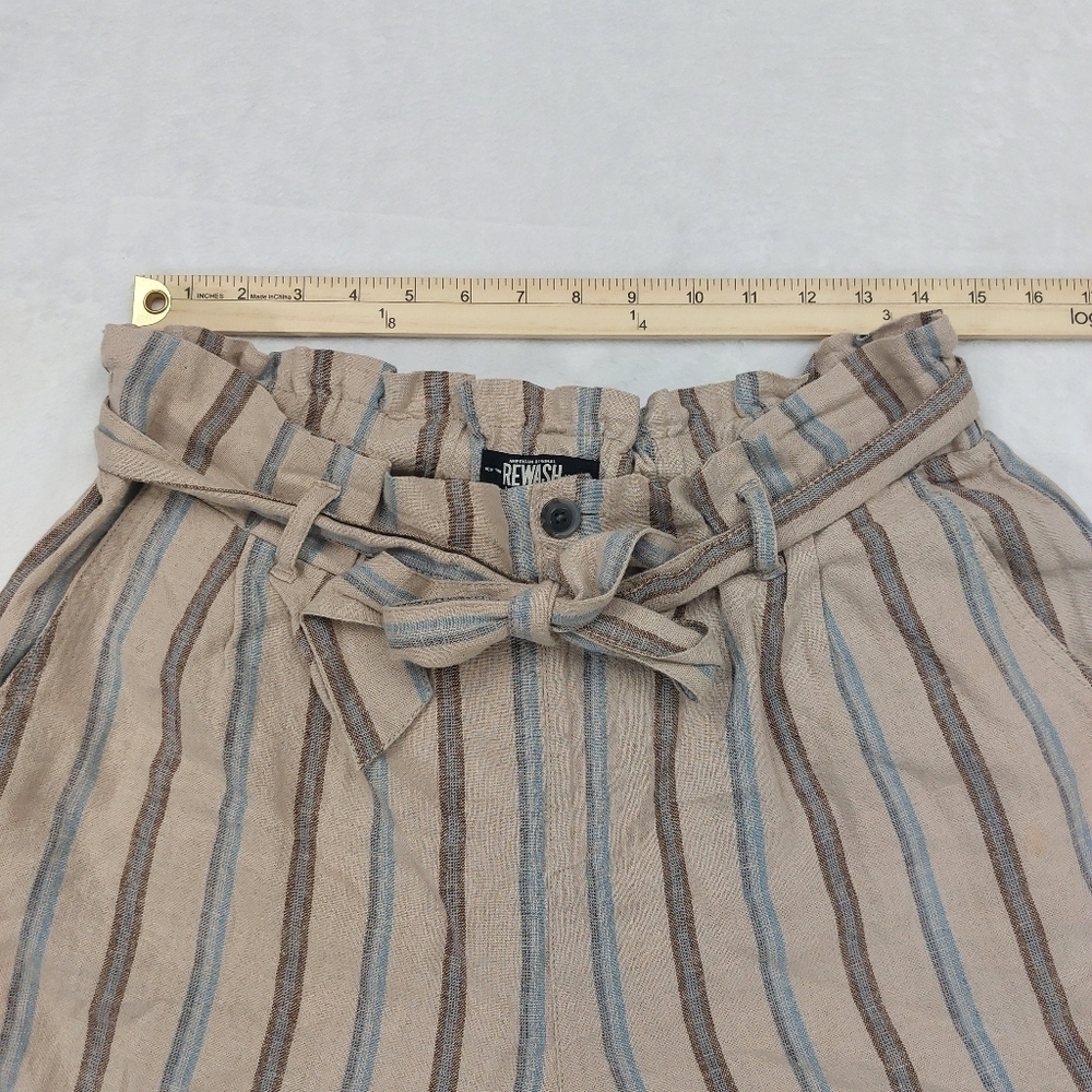 REWASH WOMEN'S TAN LINEN BLEND WIDE LEG BLUE STRIPE PULL ON CAPRI PANTS SIZE L - Picture 7 of 9